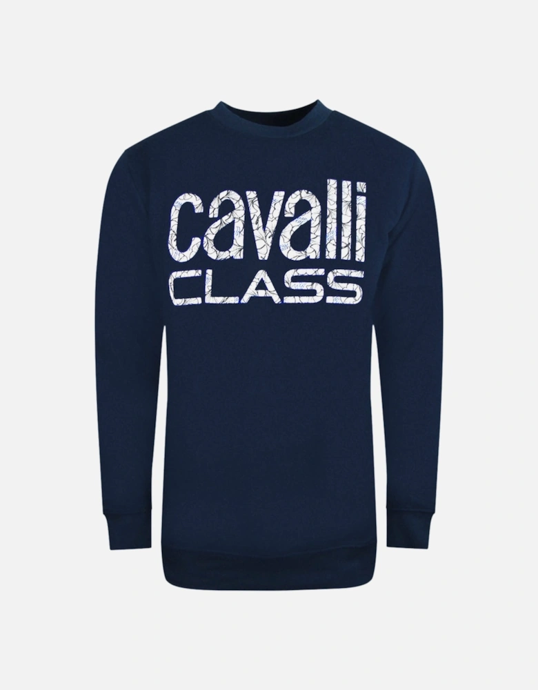 Cavalli Class Bold Floral Design Navy Blue Sweatshirt