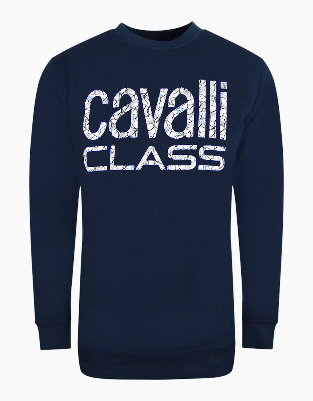 Roberto Cavalli Men's Blue Cavalli Class Bold Floral Design Navy Sweatshirt - Size: 44