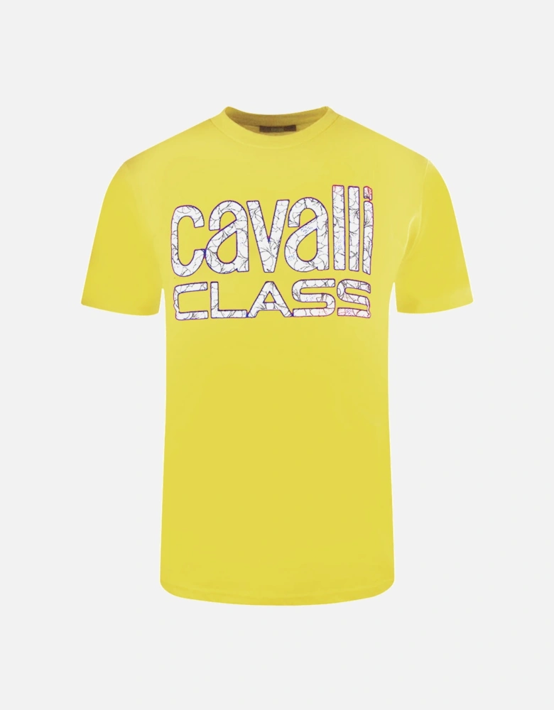 Cavalli Class Bold Floral Logo Yellow T-Shirt