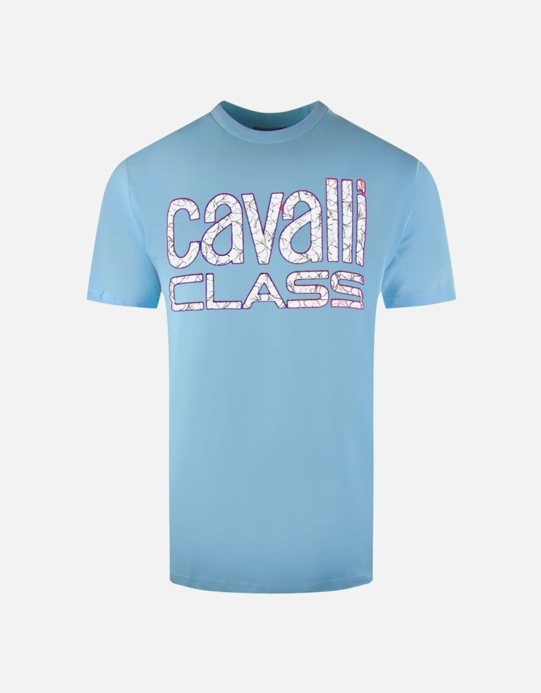 Cavalli Class Bold Floral Logo Light Blue T-Shirt