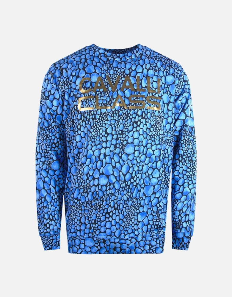 Cavalli Class Leopard Print Blue Sweatshirt