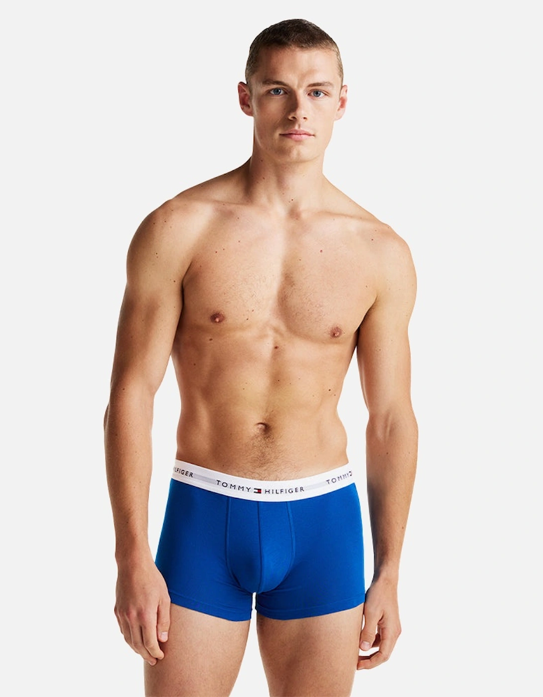 Tommy Hilfiger Mens 3-Pack Signature Cotton Boxer Trunks, Blue - Size: 32/33/32
