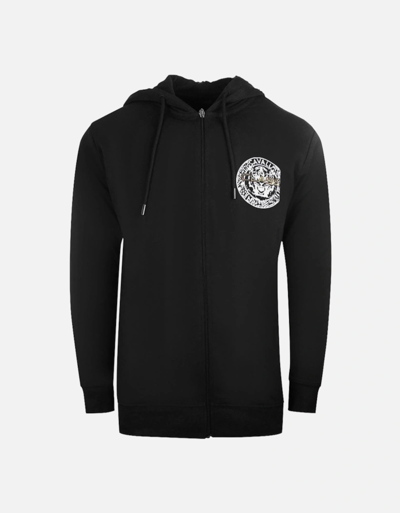 Cavalli Class Large Circle Design Black Zip-Up Hoodie