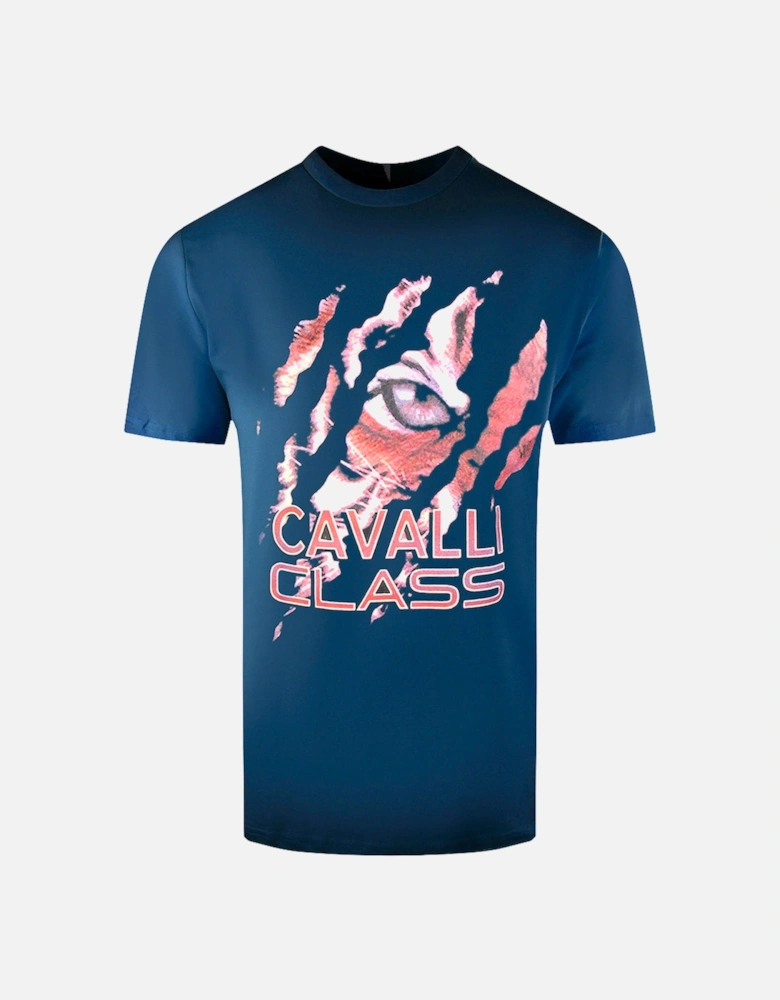 Cavalli Class Peeking Tiger Design Navy Blue T-Shirt