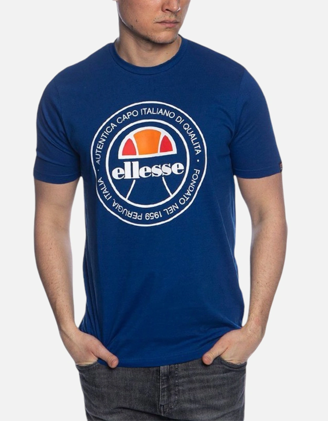 Ellesse Men's Blue Monaldo T Shirts Crew Neck Short Sleeve Casual Cotton Tee Mid - Size: 38