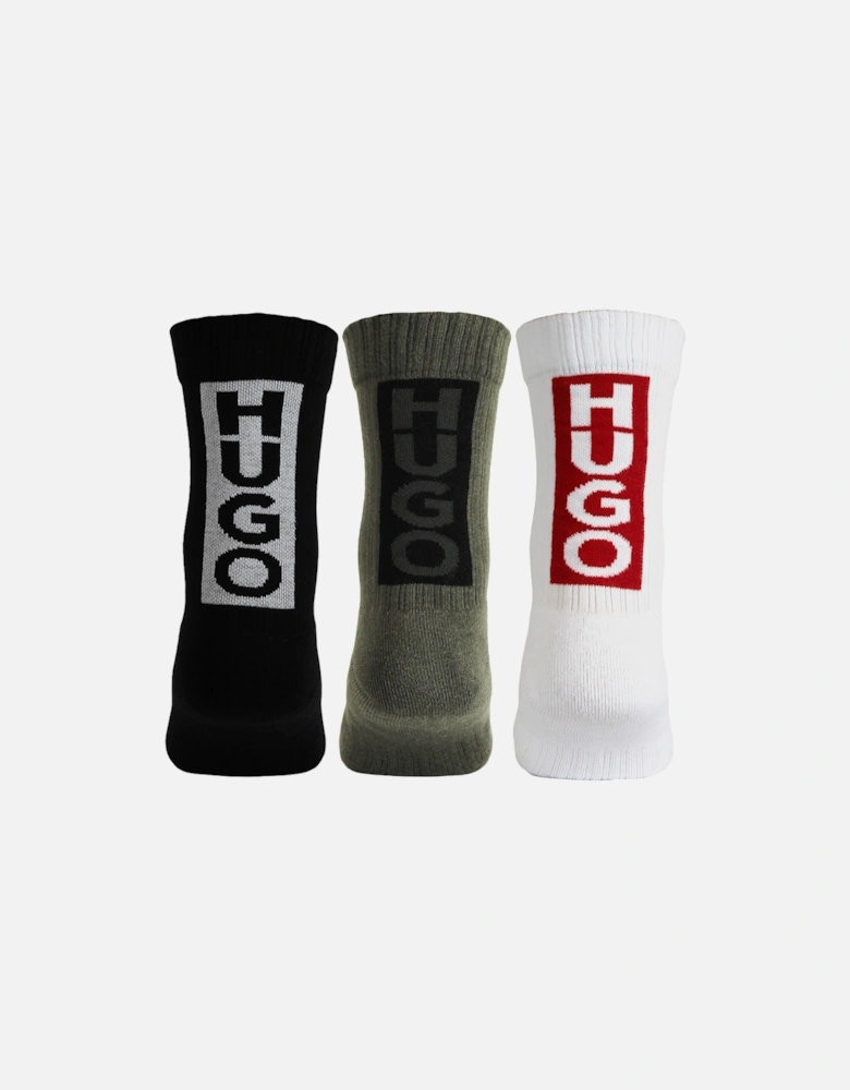 3-Pack Back Logo Socks, Black/Khaki/White