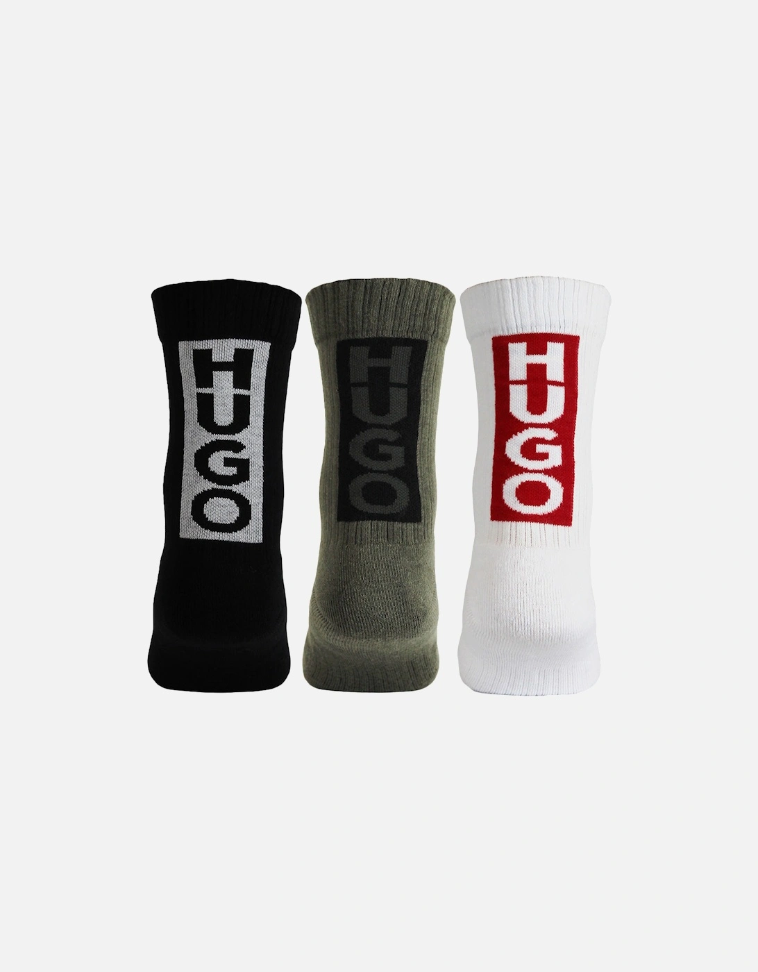 3-Pack Back Logo Socks, Black/Khaki/White