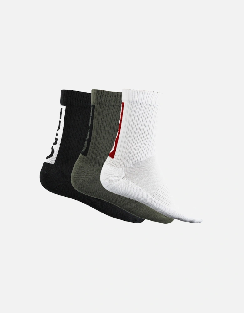 3-Pack Back Logo Socks, Black/Khaki/White