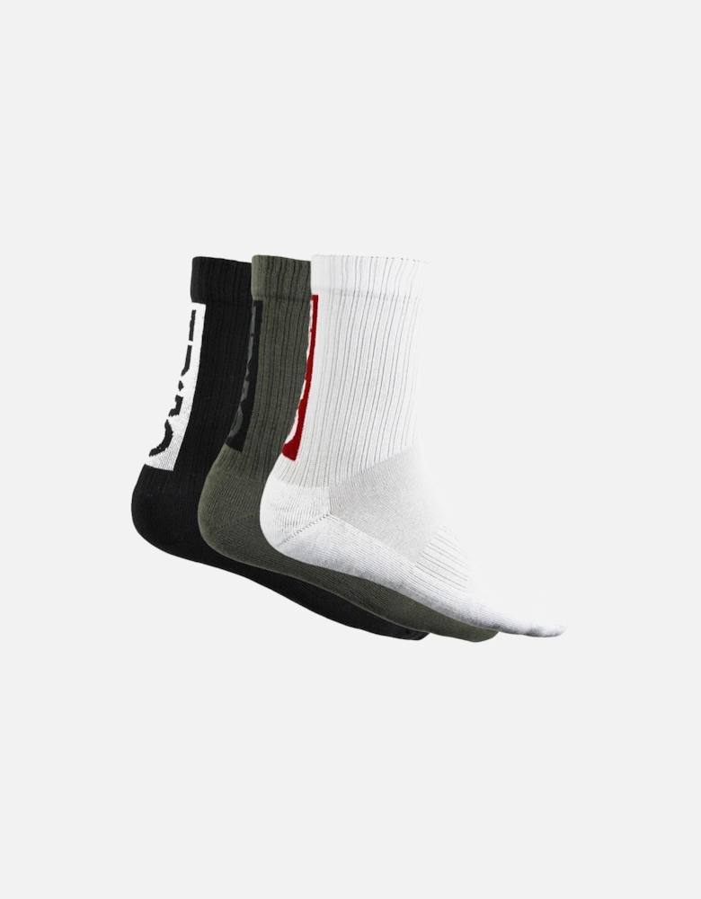 3-Pack Back Logo Socks, Black/Khaki/White