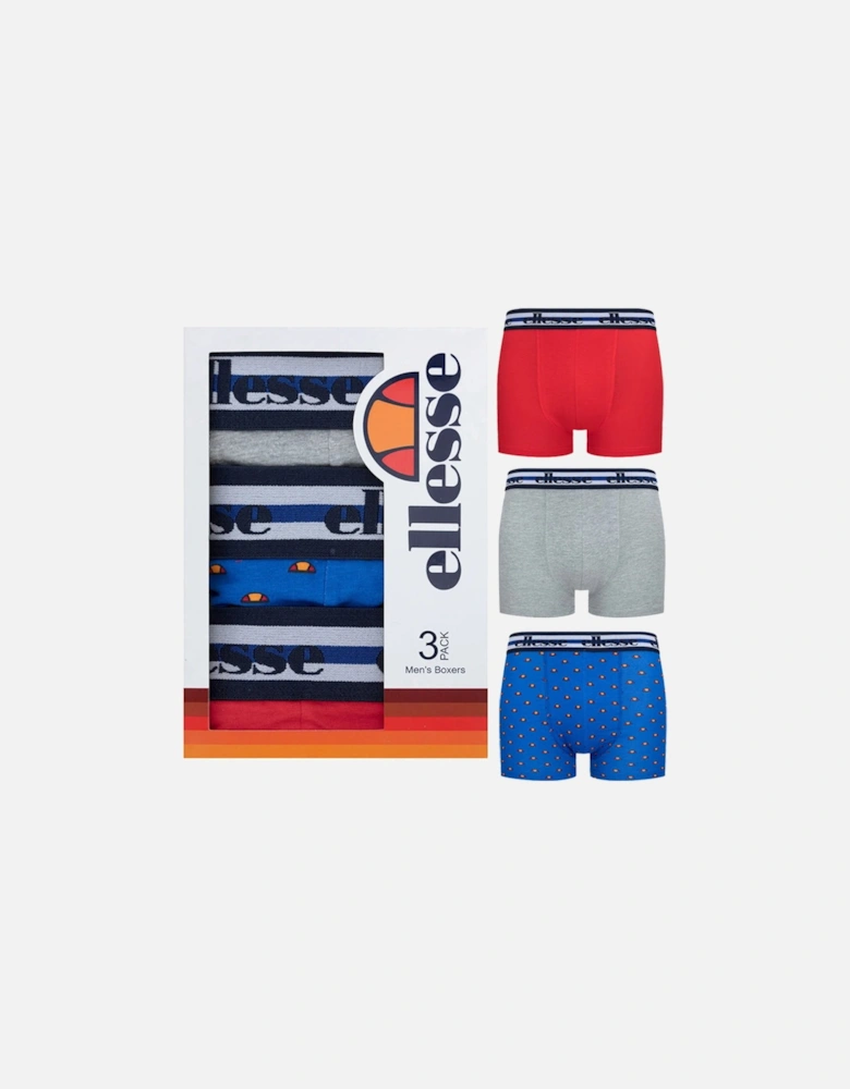 Ellesse Mens Boxers Cotton 3 Pack Red Blue Grey Boxers Briefs Trunks Underwear