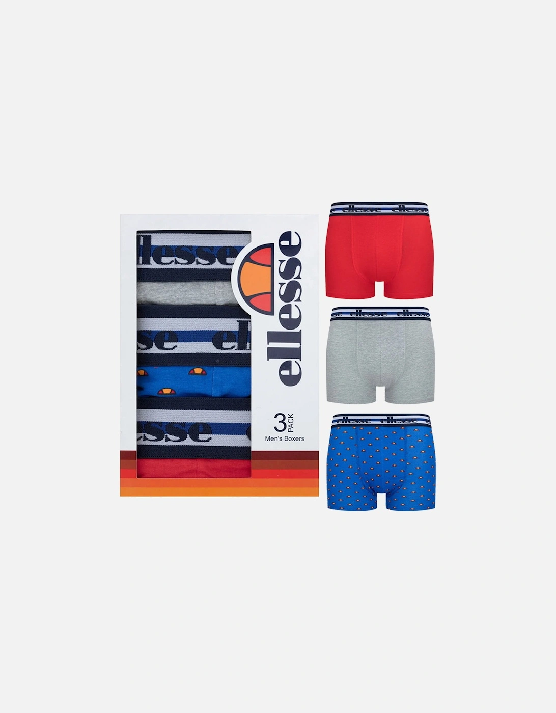 Ellesse Mens Boxers Cotton 3 Pack Red Blue Grey Boxers Briefs Trunks Underwear