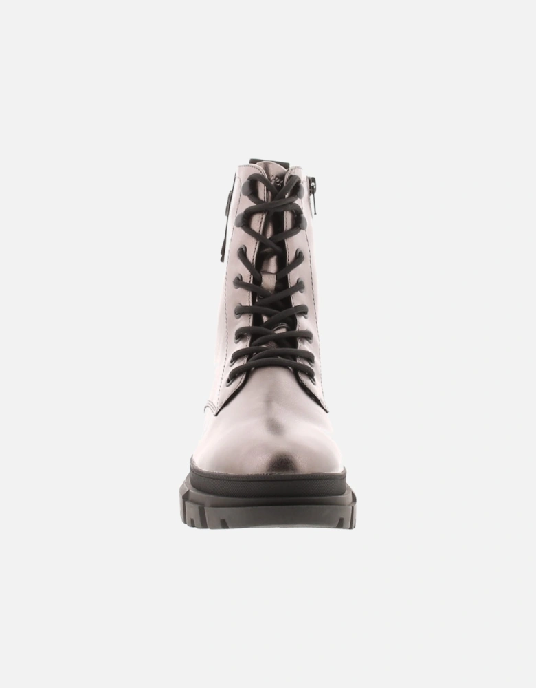 S Oliver Womens Boots Ankle Olive Lace Up and Zip silver UK Size