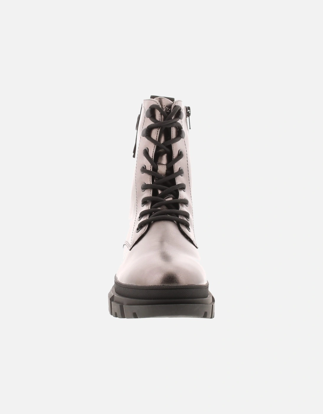 S Oliver Womens Boots Ankle Olive Lace Up and Zip silver UK Size