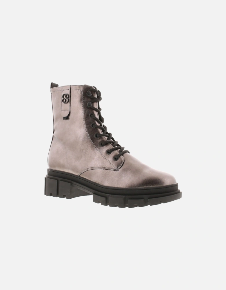 S Oliver Womens Boots Ankle Olive Lace Up and Zip silver UK Size