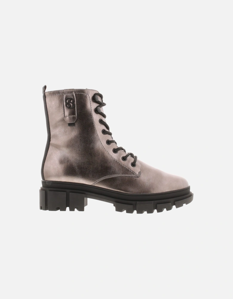 S Oliver Womens Boots Ankle Olive Lace Up and Zip silver UK Size