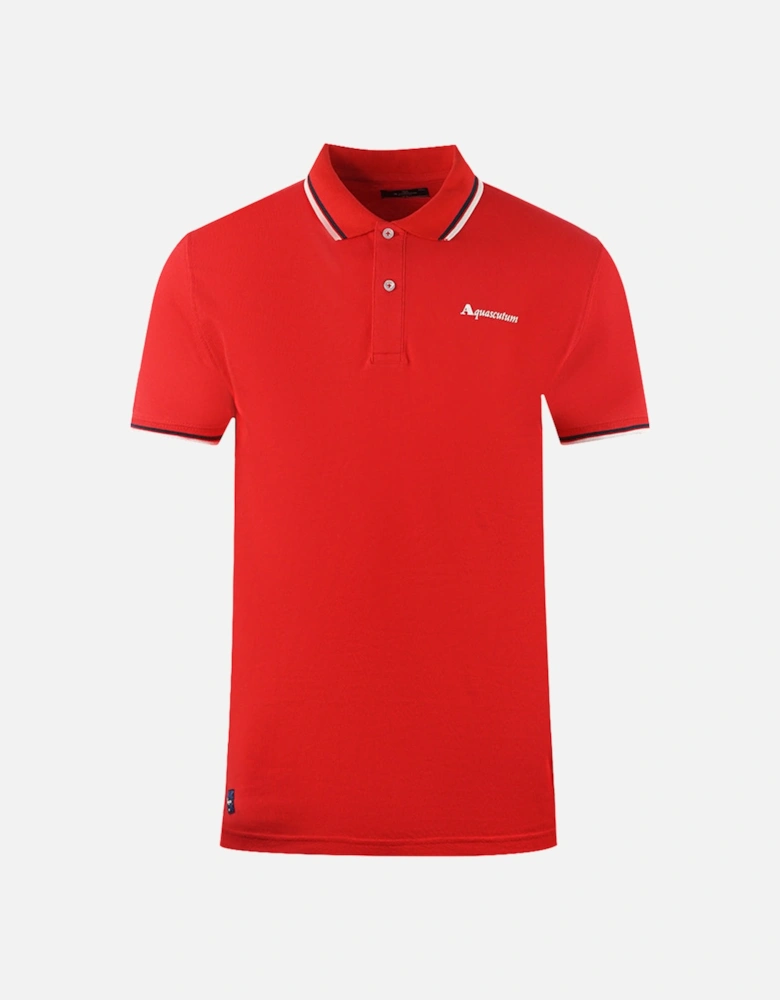 Twin Tipped Collar Brand Logo Red Polo Shirt