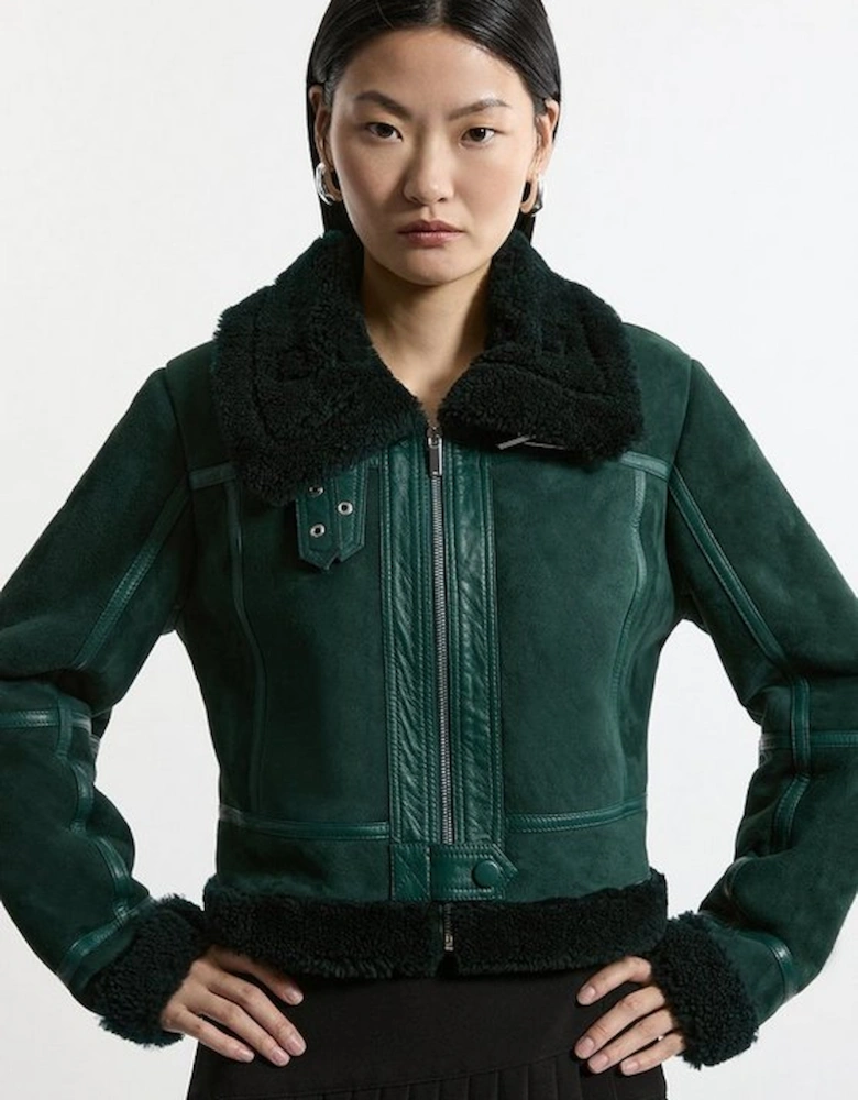 Shearling Crop Aviator Jacket