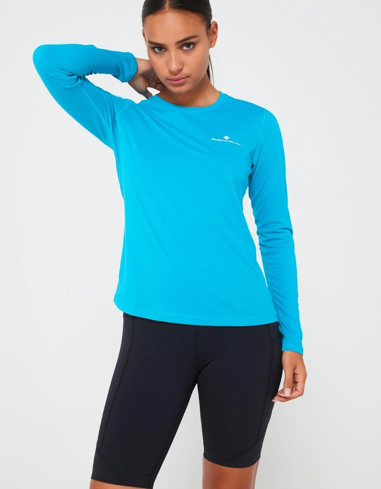 Womens Core Long Sleeve Running Tee -blue/white