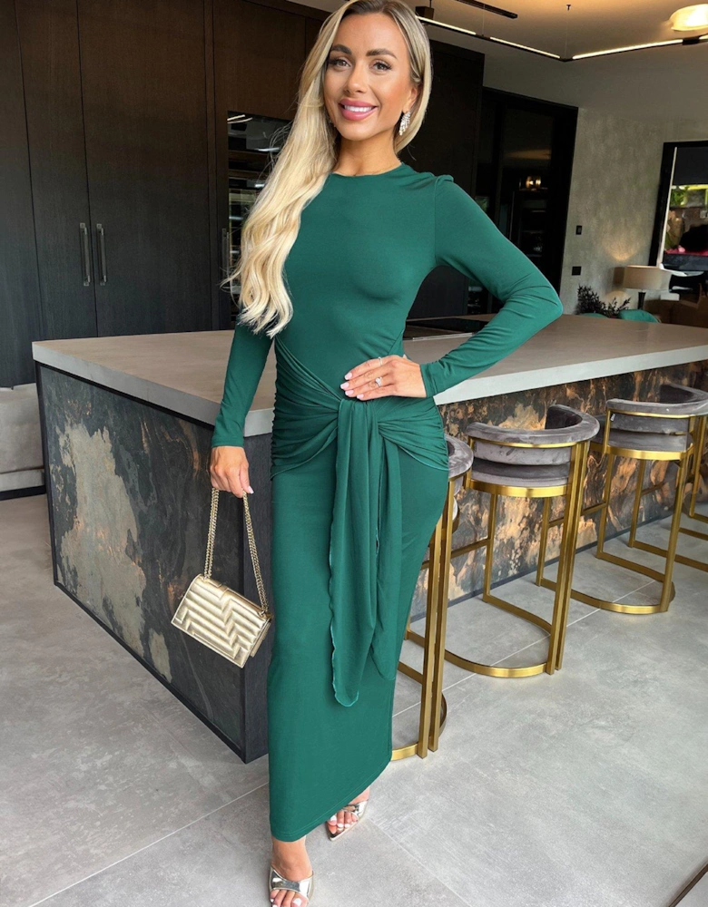 Long Sleeve Sash Midi Dress - Teal 