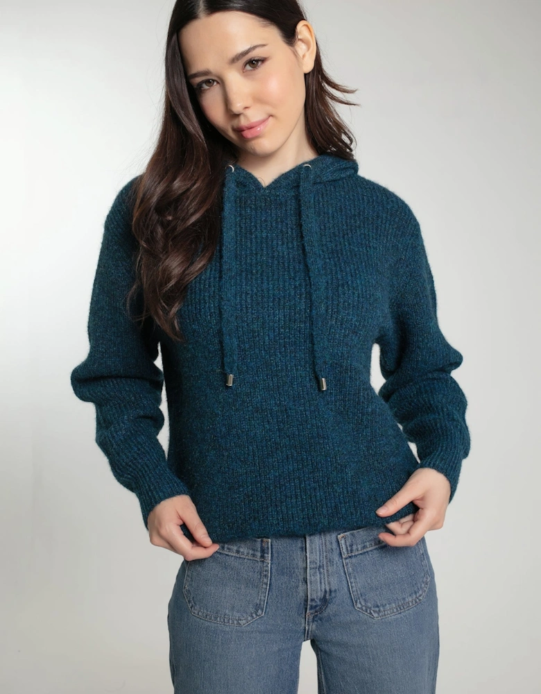 NORWOOD KNITTED HOODIE IN TEAL MIX