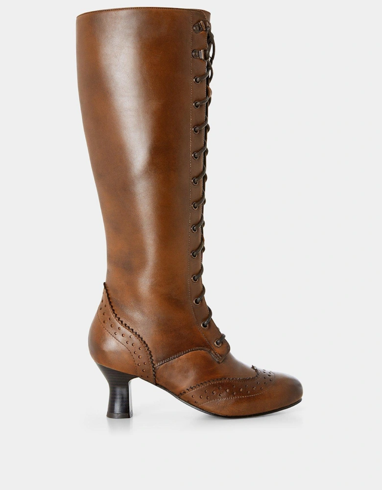 Lace Up Leather Boots - Brown