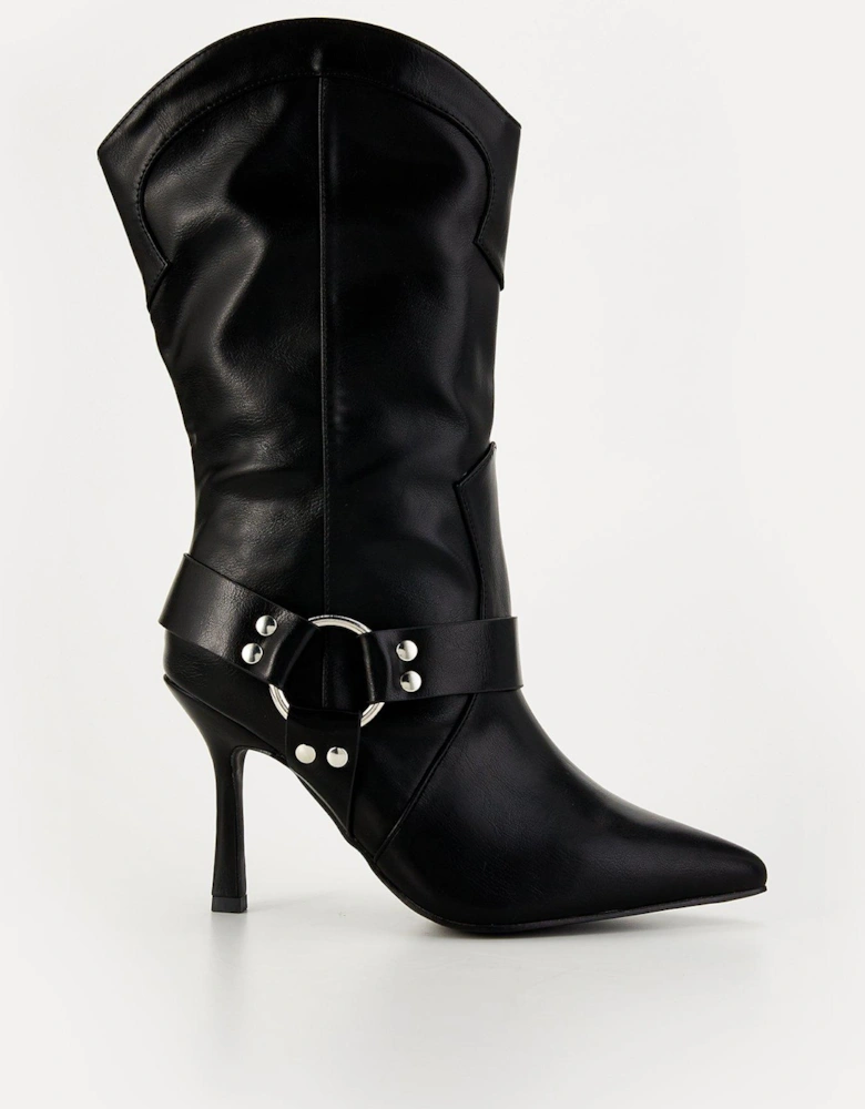 Wide Fit Accra Buckle Heel Boot - Black