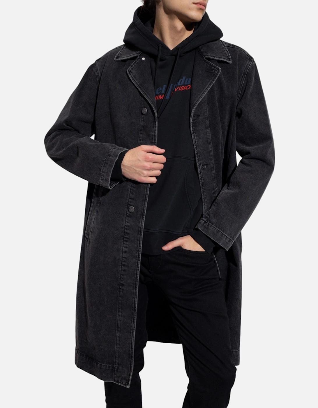 D ROKU GIACCA 09B88 Mens Denim Jacket Loose Fit Knee Length Trench Coat, 10 of 9