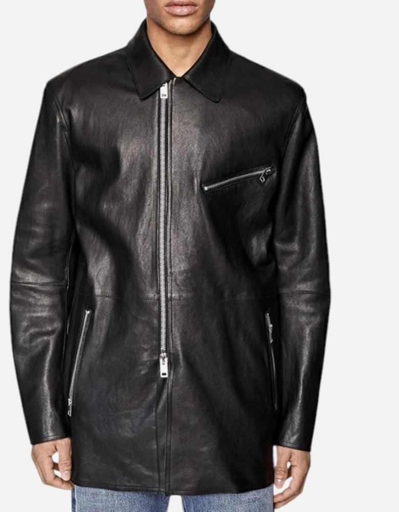 L-ADER 0HERB Mens Leather Jackets Genuine Regular Fit Midi Black Jacket