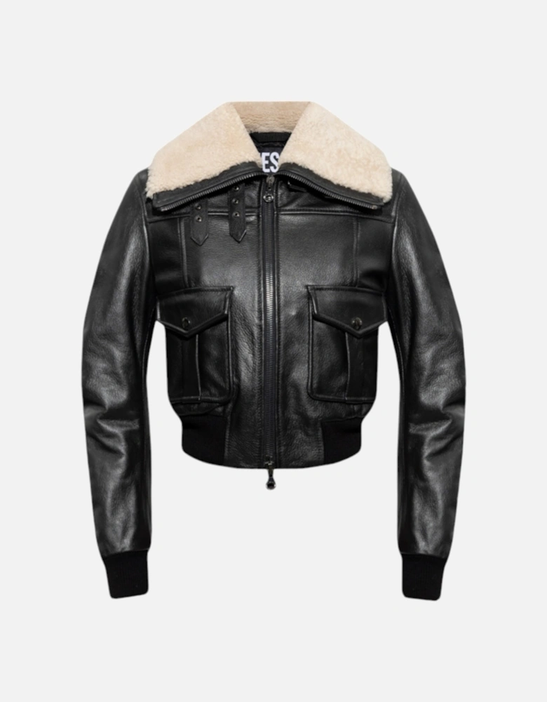 L-ISEK Womens Leather Jacket Fur Collared Coat