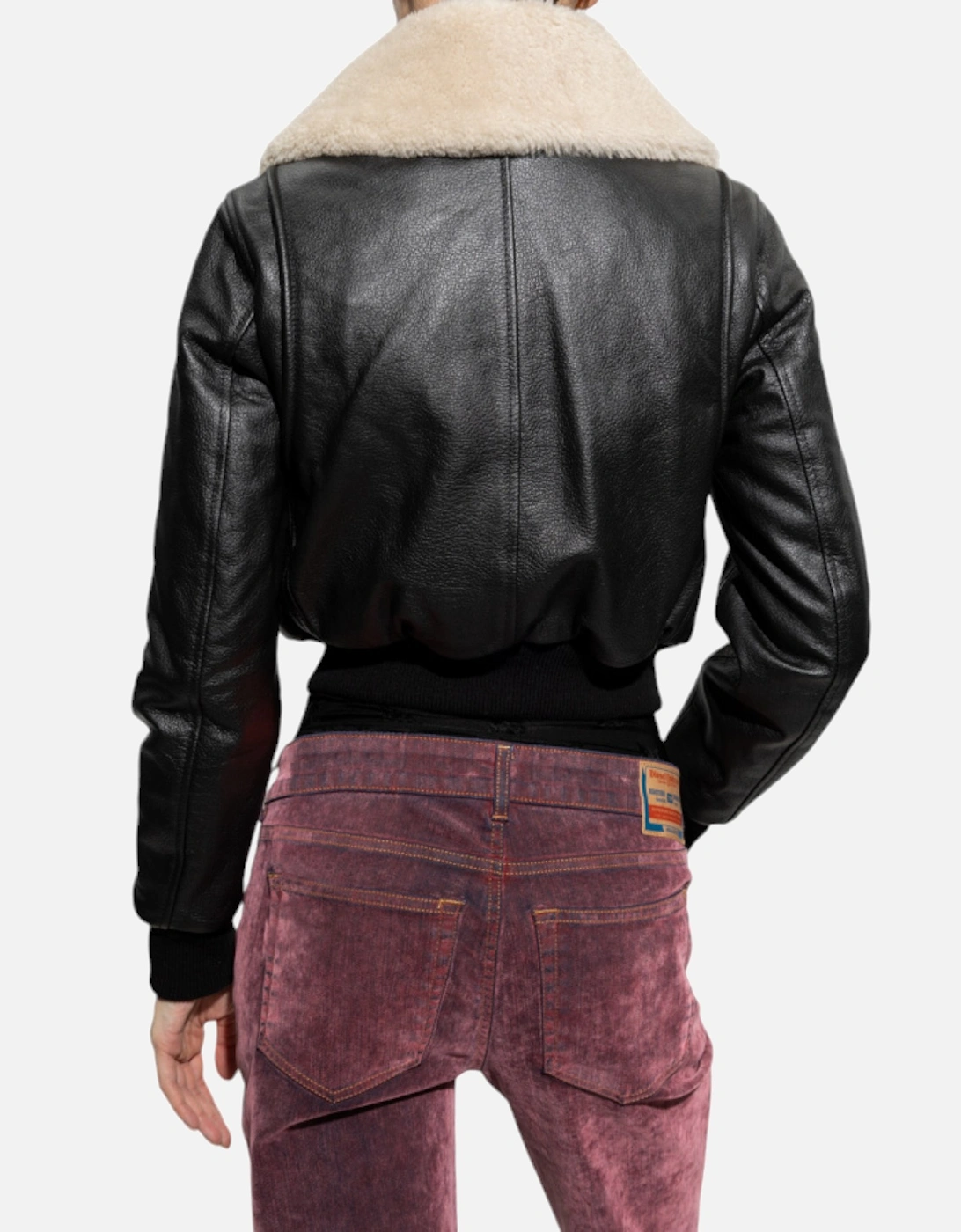 L-ISEK Womens Leather Jacket Fur Collared Coat