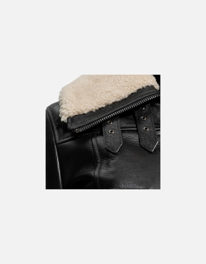 L-ISEK Womens Leather Jacket Fur Collared Coat