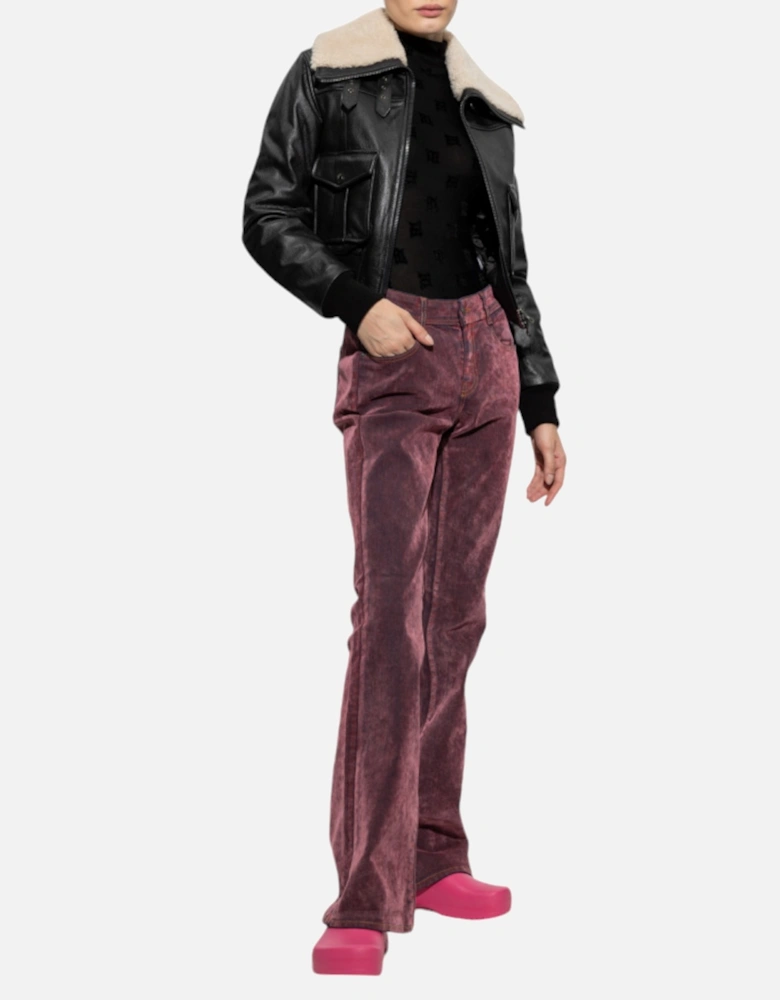 L-ISEK Womens Leather Jacket Fur Collared Coat