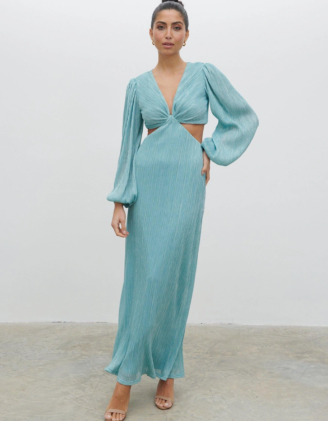 Zaya Plisse Metallic Maxi Dress - Blue