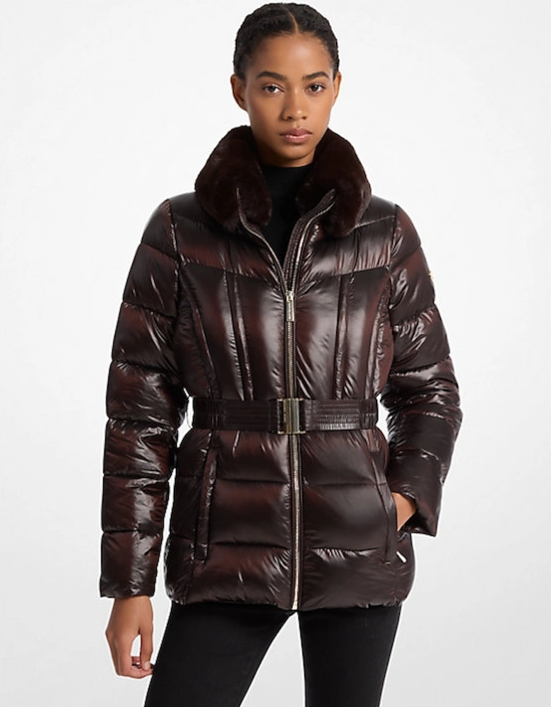 Packable Quilted Nylon and Faux Fur Trim Puffer Jacket