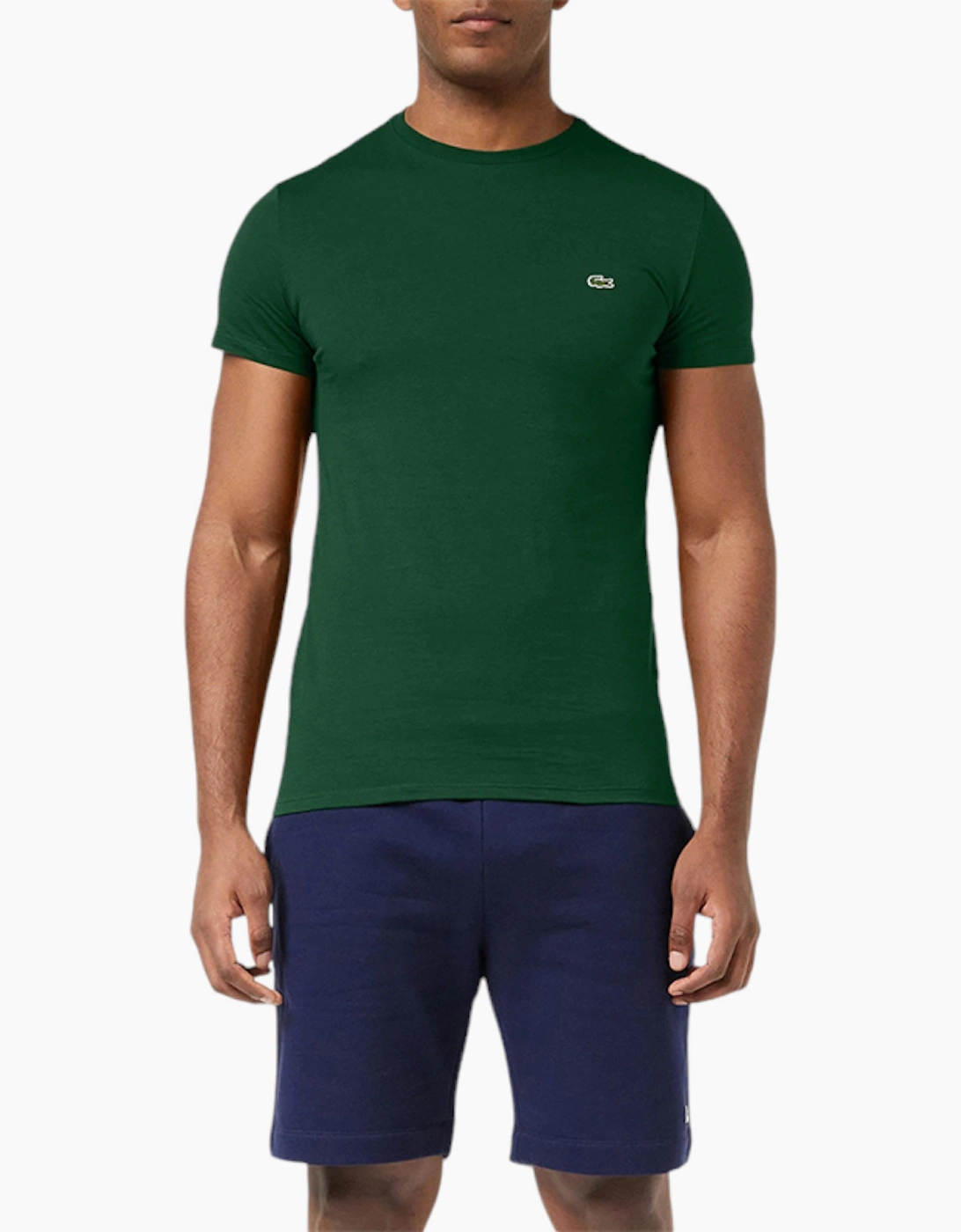 Men's Lacoste TH6709 Mens T Shirts Short Sleeve Crew Neck Soft Pima Cotton Summer Tee - Green - Size: 40