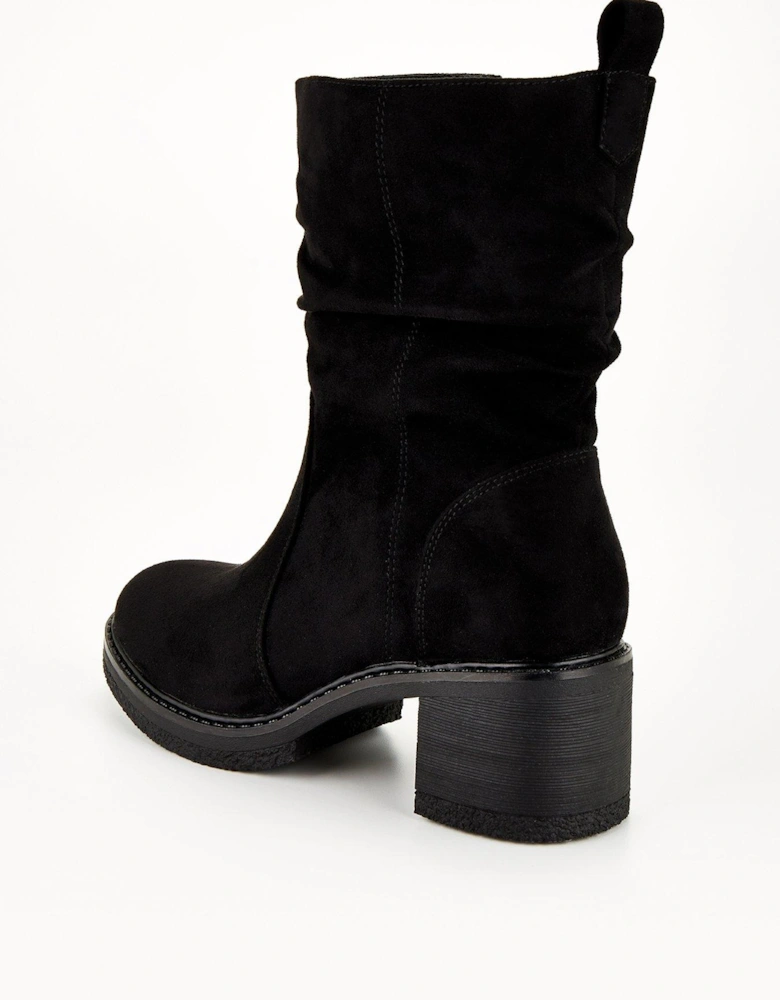 Extra Wide Slouch Calf Boot With Bock Heel - Black