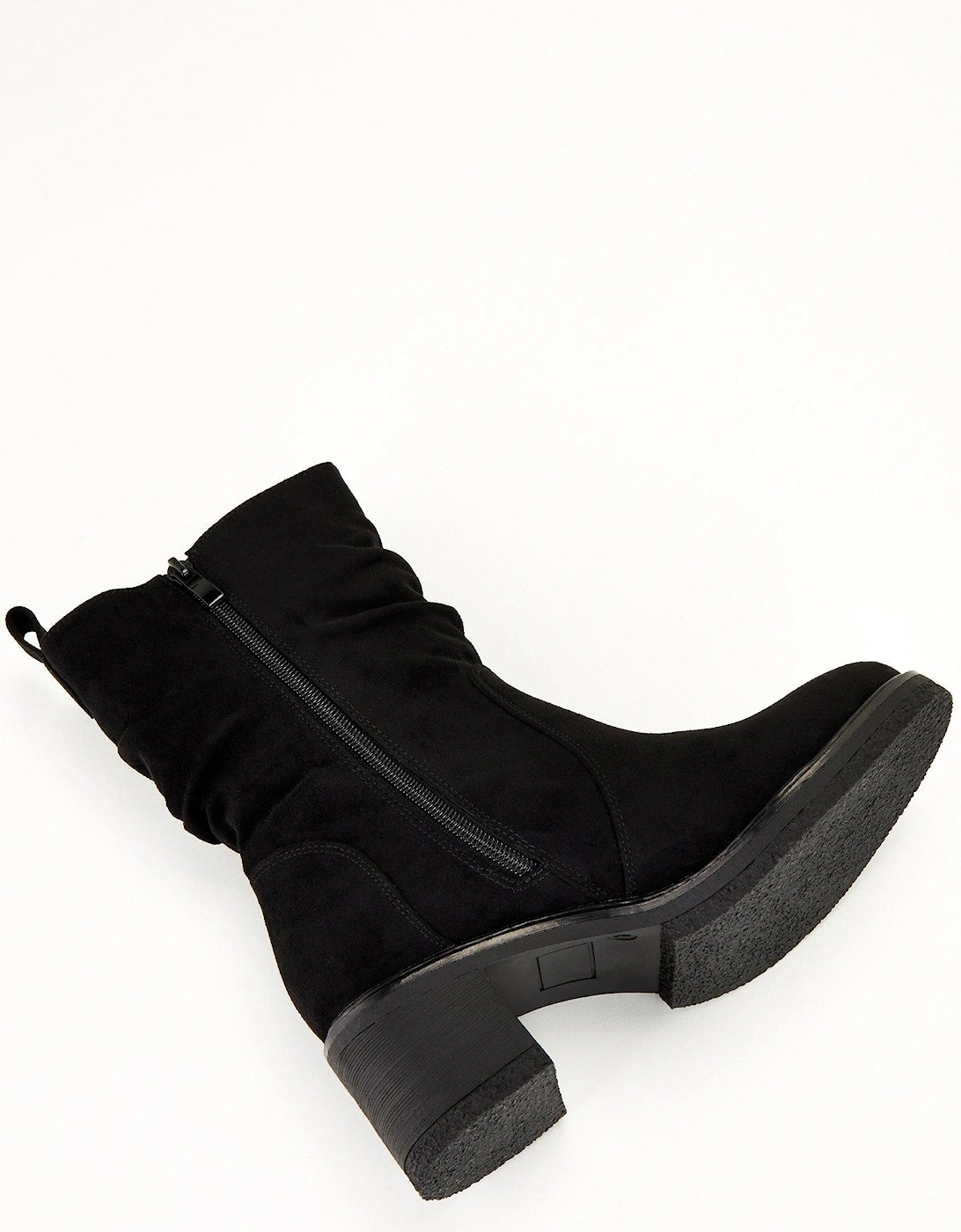 Extra Wide Slouch Calf Boot With Bock Heel - Black