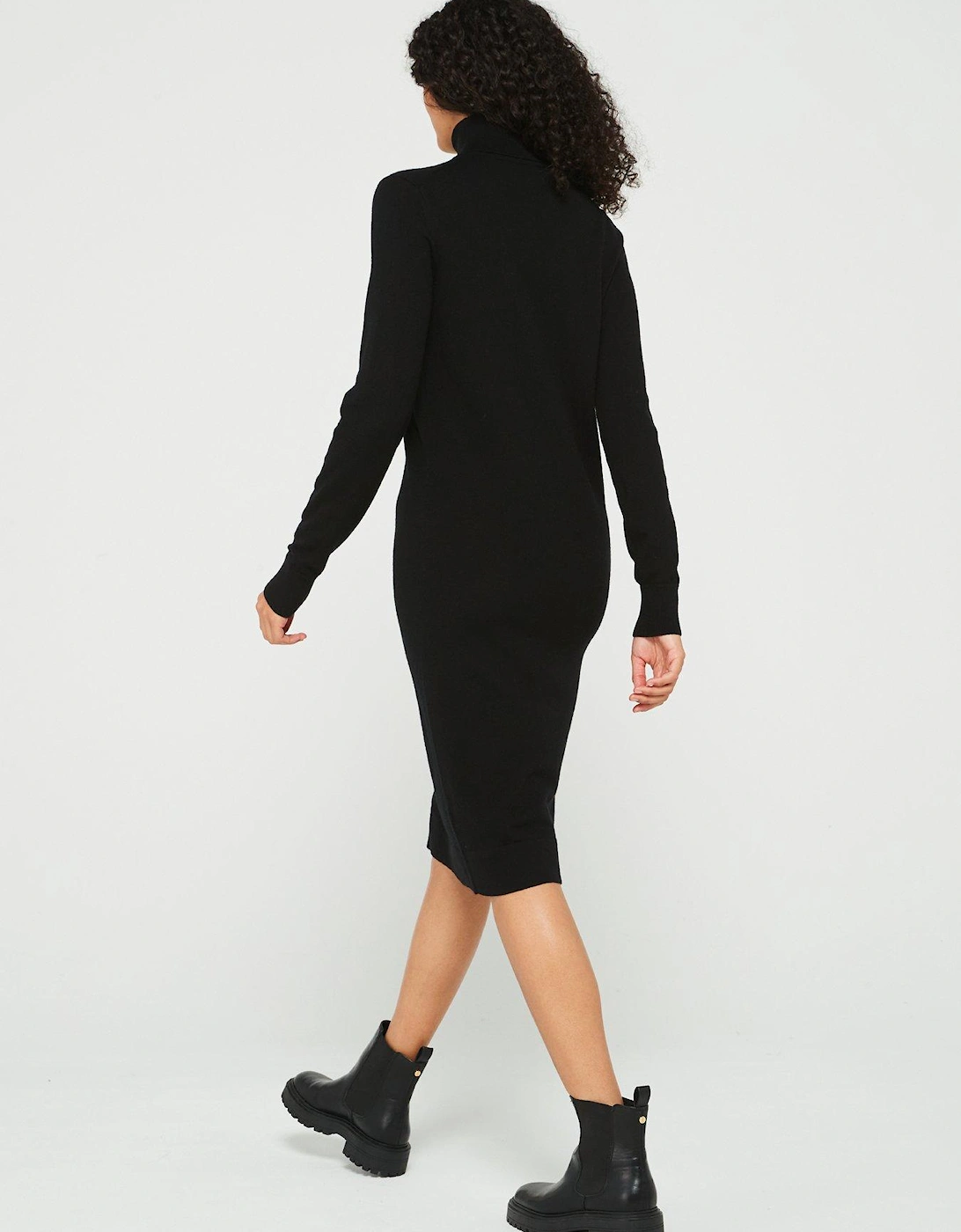 Merino Wool Knee Length Dress - Black