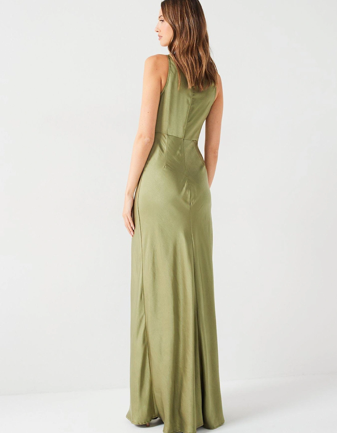 Cowl Front Satin Bridesmaid Dress - Moss Green