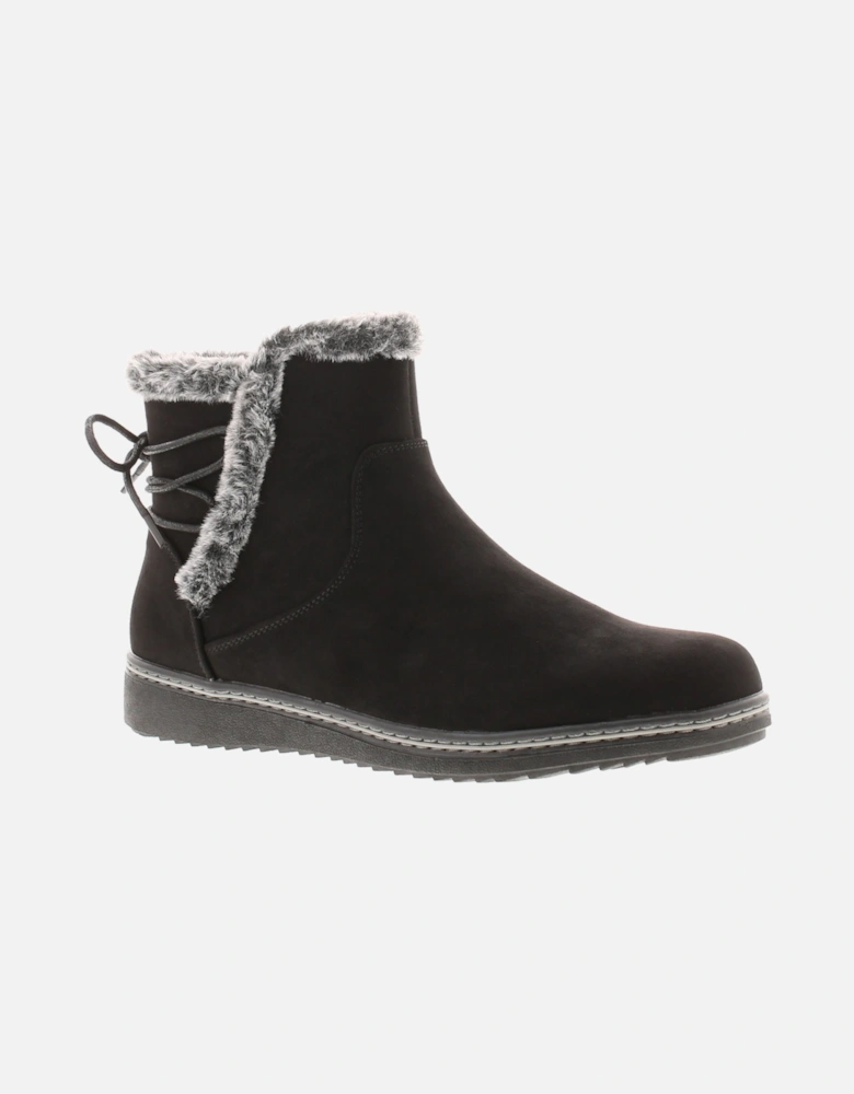 Womens Ankle Boots Faux Fur Trim Mollie Zip Fastening black UK Size