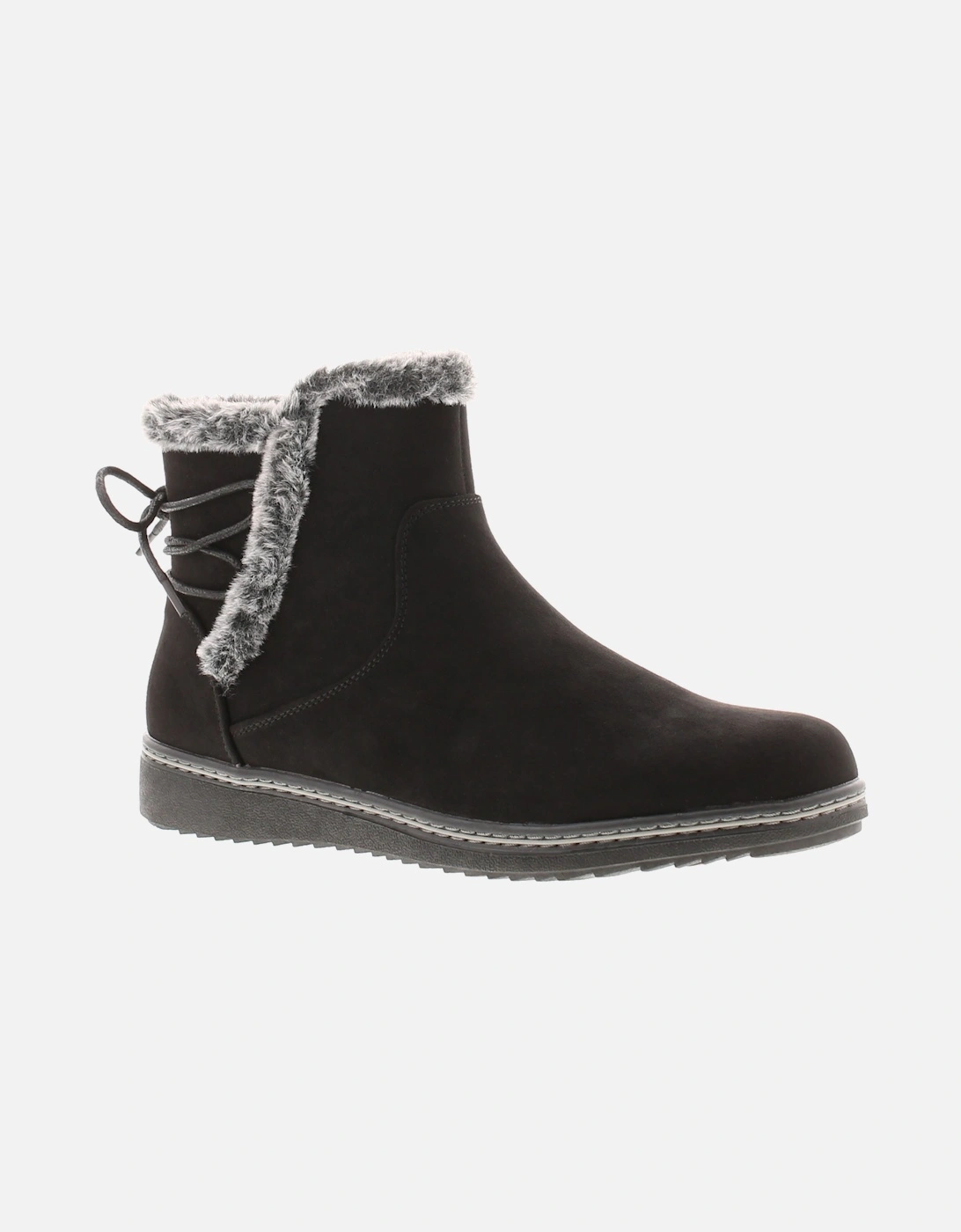 Womens Ankle Boots Faux Fur Trim Mollie Zip Fastening black UK Size, 6 of 5