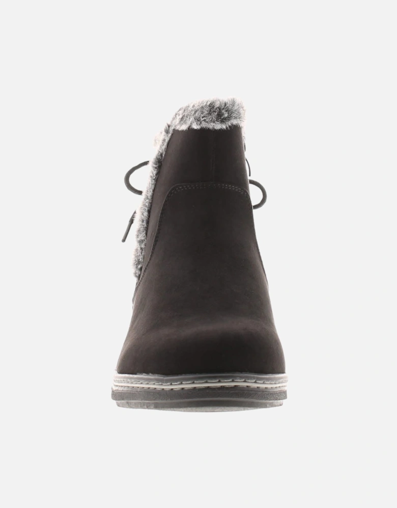 Womens Ankle Boots Faux Fur Trim Mollie Zip Fastening black UK Size