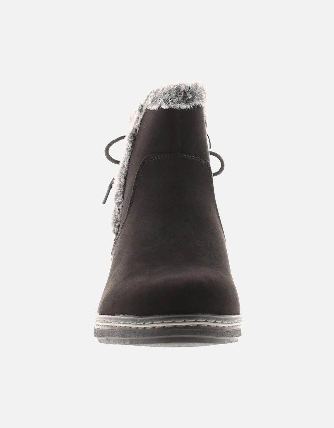 Womens Ankle Boots Faux Fur Trim Mollie Zip Fastening black UK Size