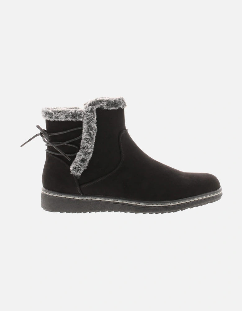 Womens Ankle Boots Faux Fur Trim Mollie Zip Fastening black UK Size