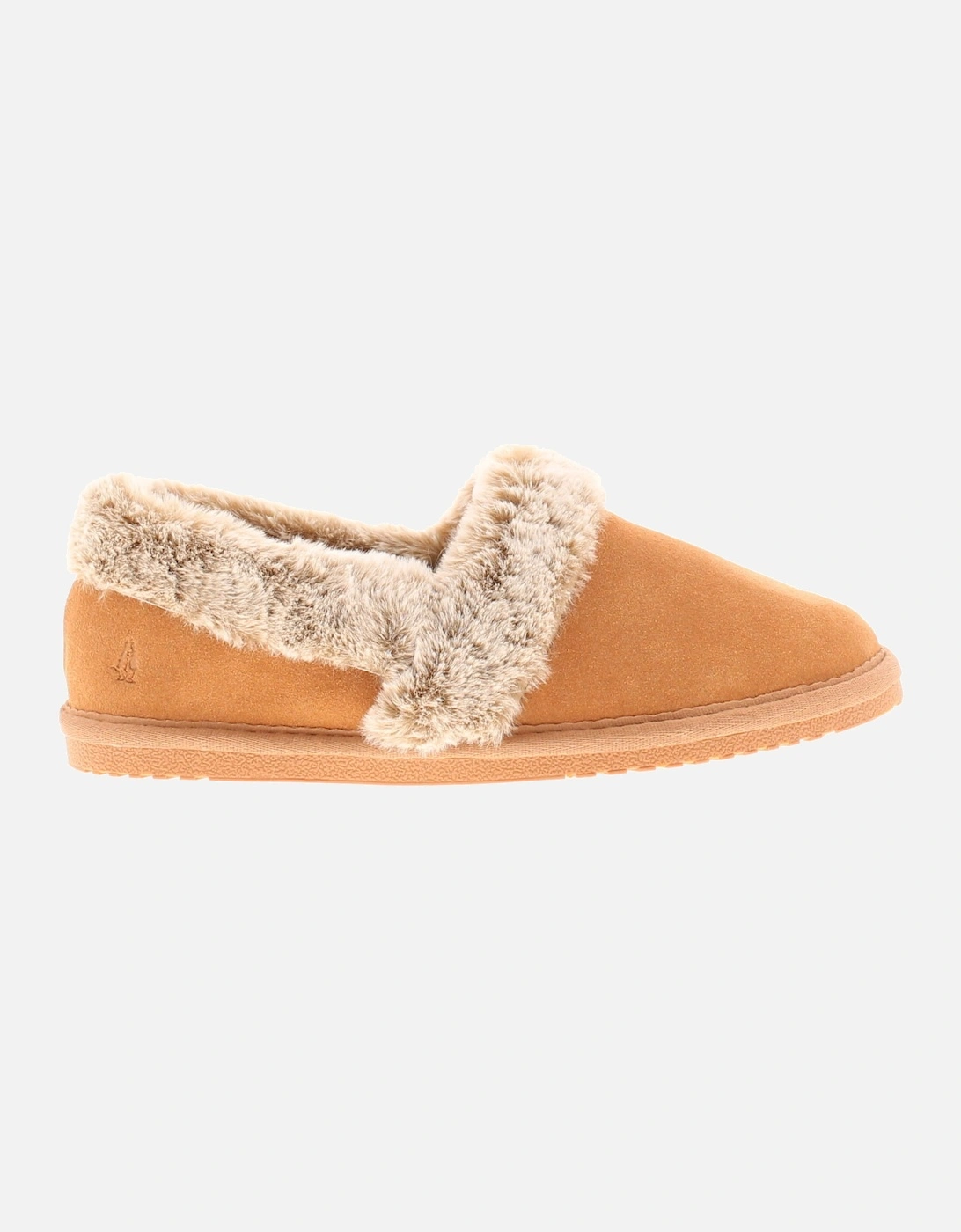 Womens Slippers Full Fluffy Ariel Suede Leather tan UK Size