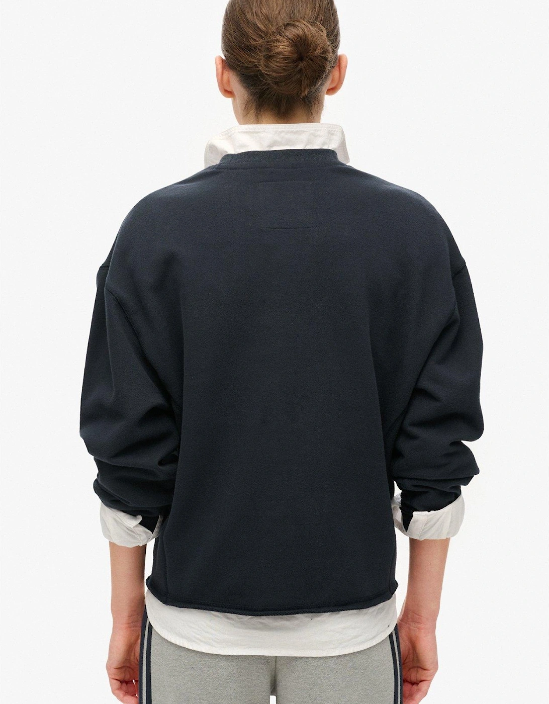 Athletic Loose Crop Crew Sweat - Navy