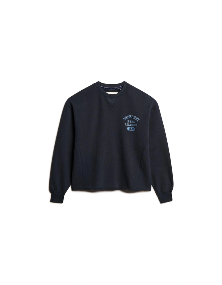 Athletic Loose Crop Crew Sweat - Navy