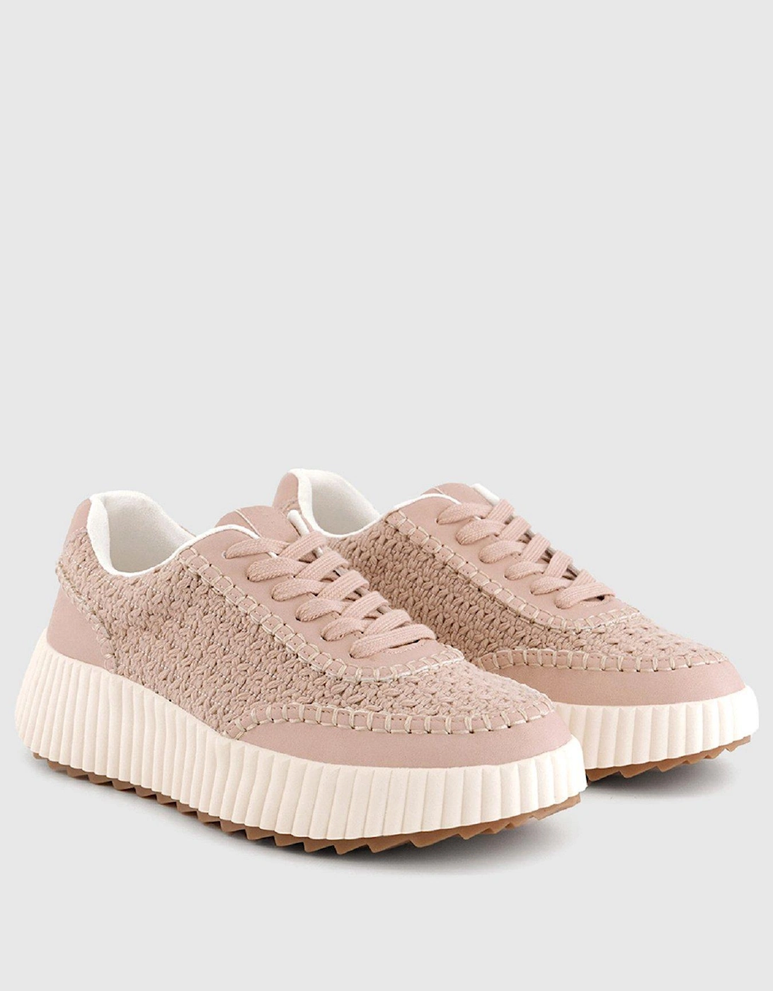 Flo Knitted Lace Up Runner Trainer - Blush