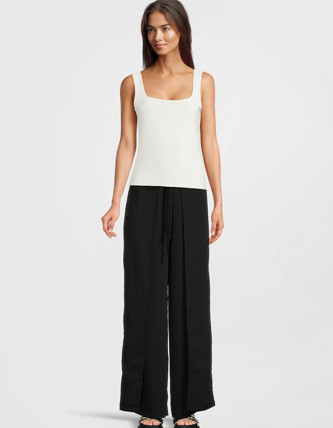 High Waist Tie Trousers - Black