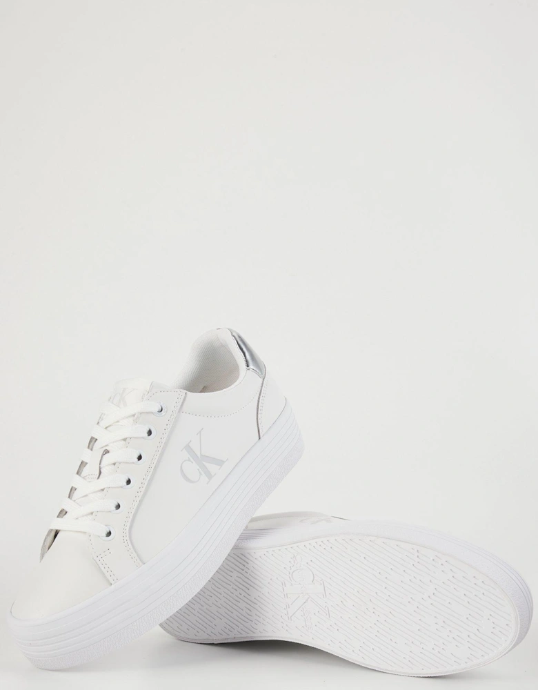 Flatform Lace Up Leather Trainer - White